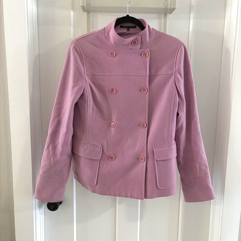 Theory Barbie Pink Wool Blazer Coat Button Front Career Classic Coquette